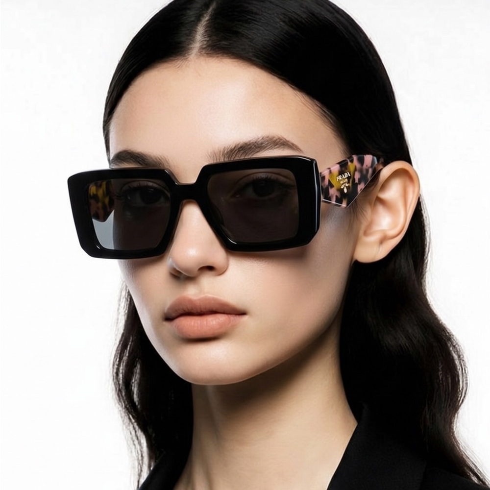 New Authentic Prada SPR23Y Symbole Square Sunglasses – Black & Pink